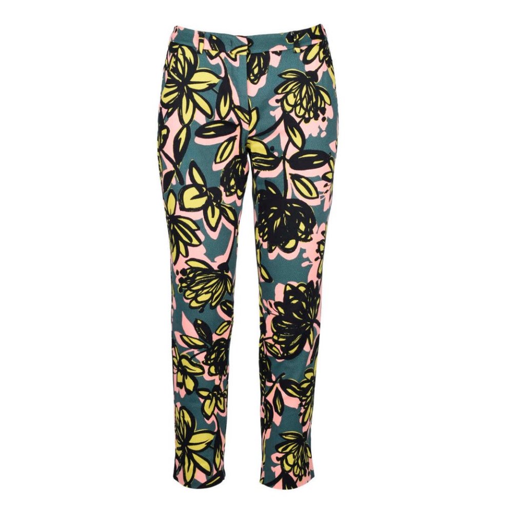 MaxMara Weekend Rubino Slim Cigarette High Rise Floral Retro Boho Trouser Pants